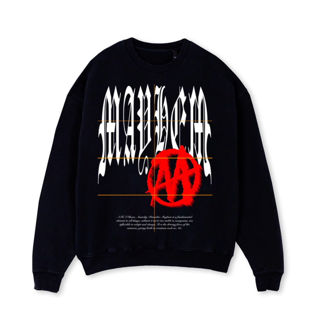 MAYHEM CREWNECK Black Oversized Crewneck Sweater.