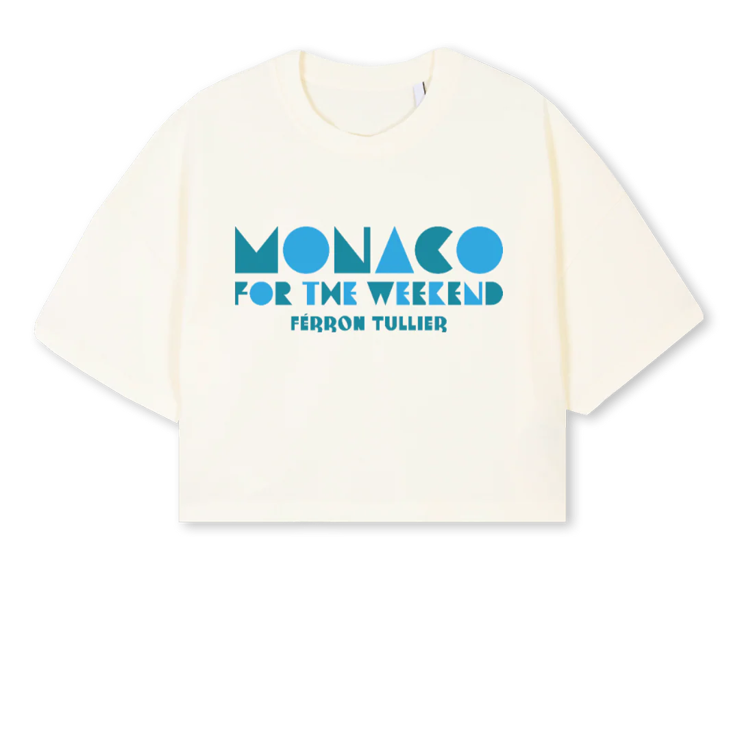 MCCROPPBLUEGREEN Cream Cropped Oversized Tee.