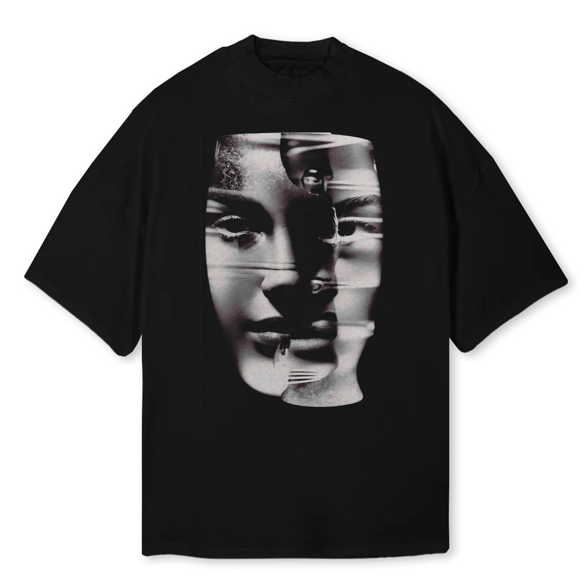MELTED Black Oversized Mock Neck Tee.