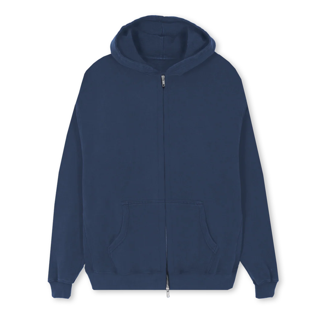 MIAHOODIEBLUEWHITE Navy Blue Regular Zipped Hoodie.