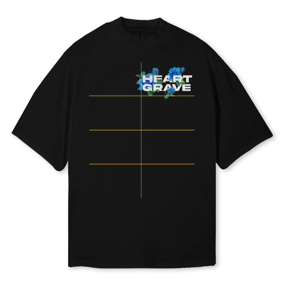MOCKTEELOVEBLK Black Oversized Mock Neck Tee.