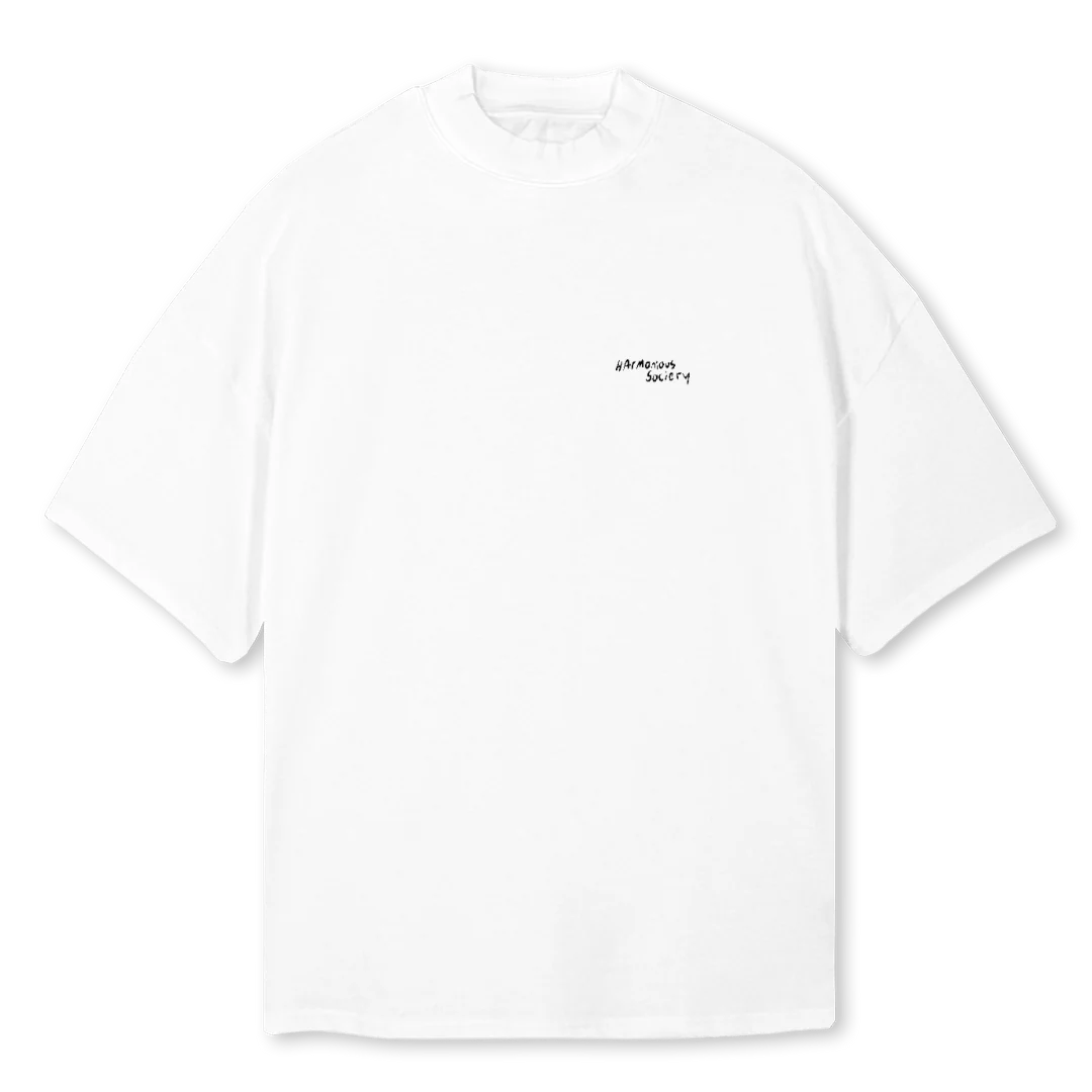 MOCKWHITECACTUS White Oversized Mock Neck Tee.