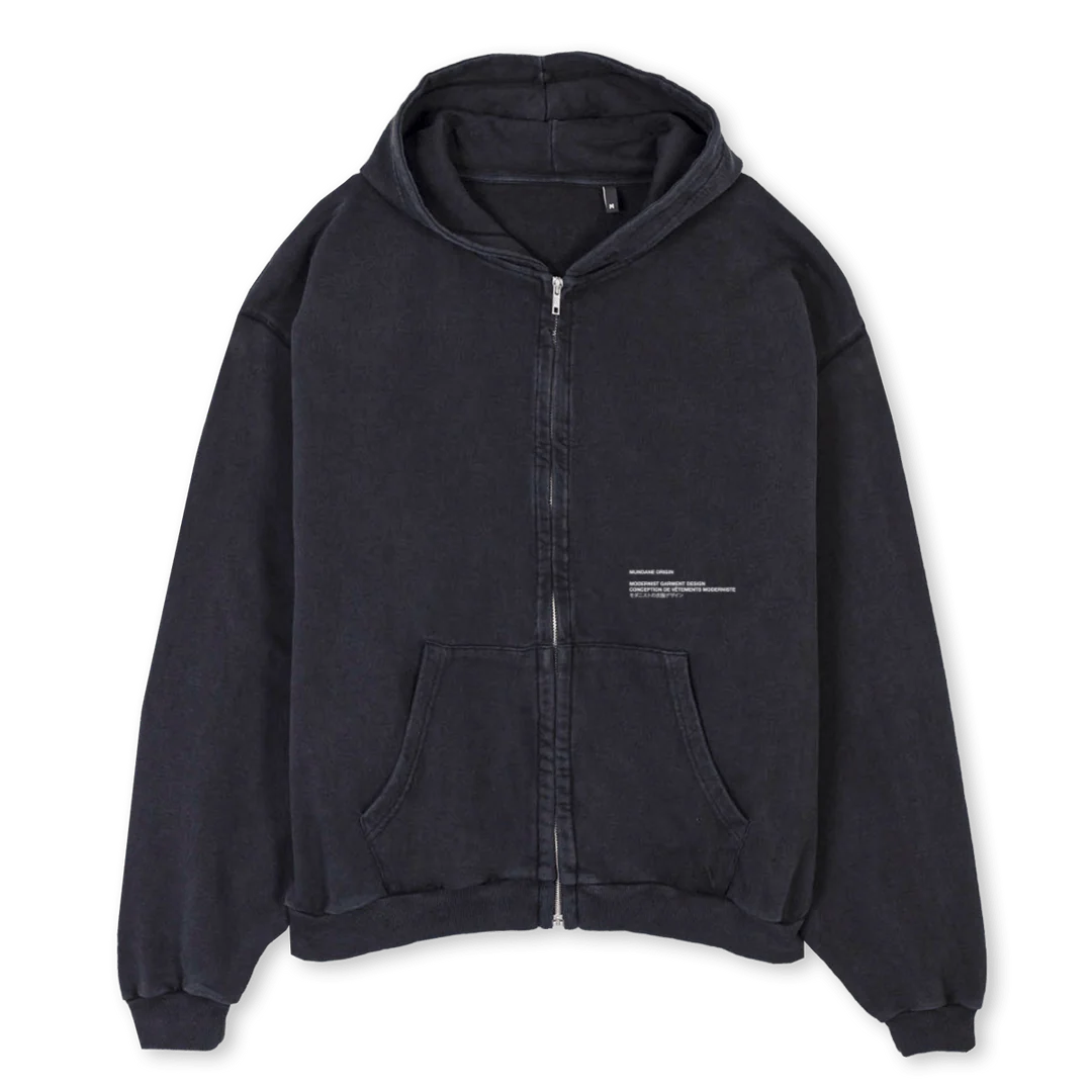 MOLOGO Vintage Black Oversized Zipped Hoodie.