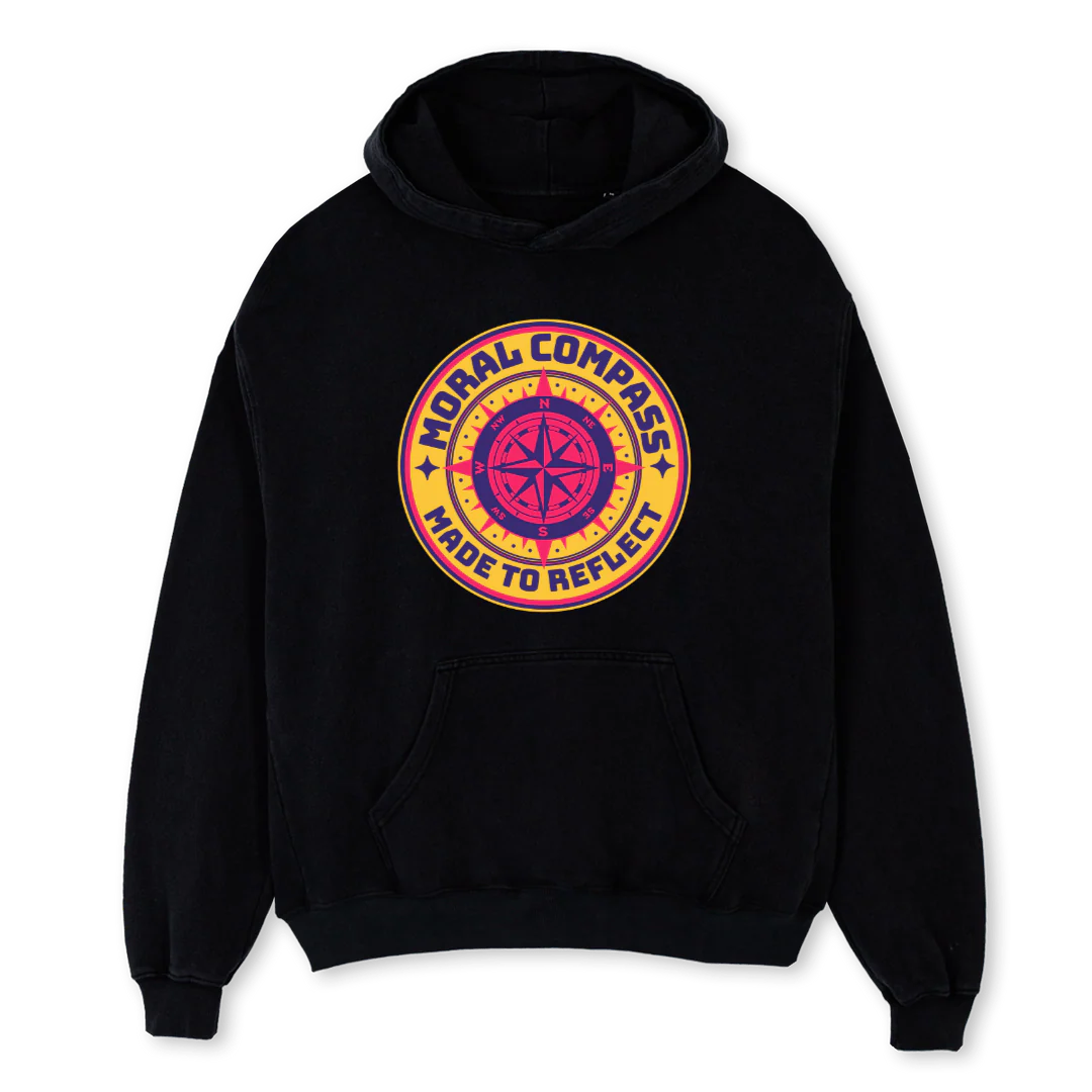 MORAL COMPASS B Black Oversized Hoodie.
