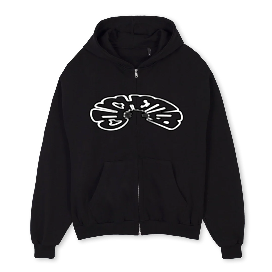 MOSAICCCCC Black Oversized Zipped Hoodie.