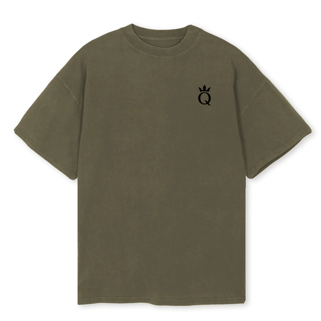 MQSAMPLECINCO Vintage Olive Oversized Tee.