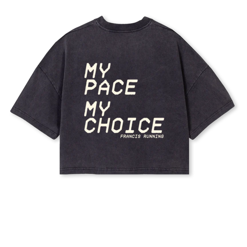 MY PACE MY CHOICE Vintage Black Cropped Oversized Tee. - Image 2