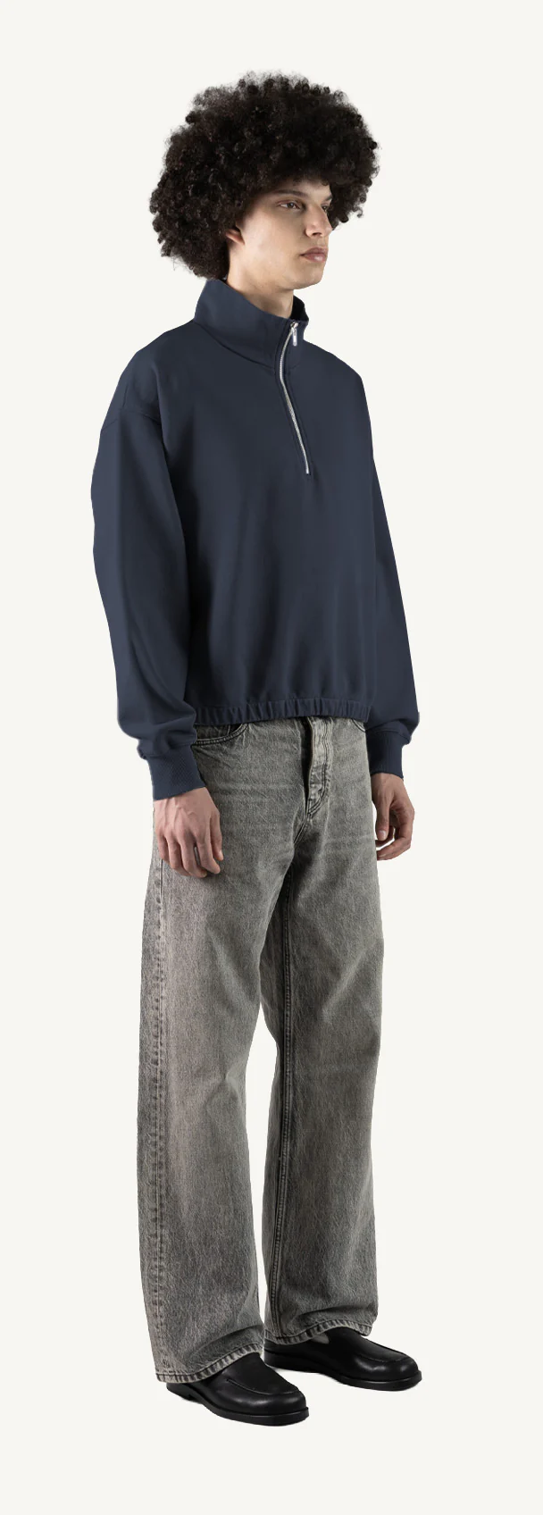 Navy Blue Oversized Boxy 1/4-Zip Sweater. - Image 3