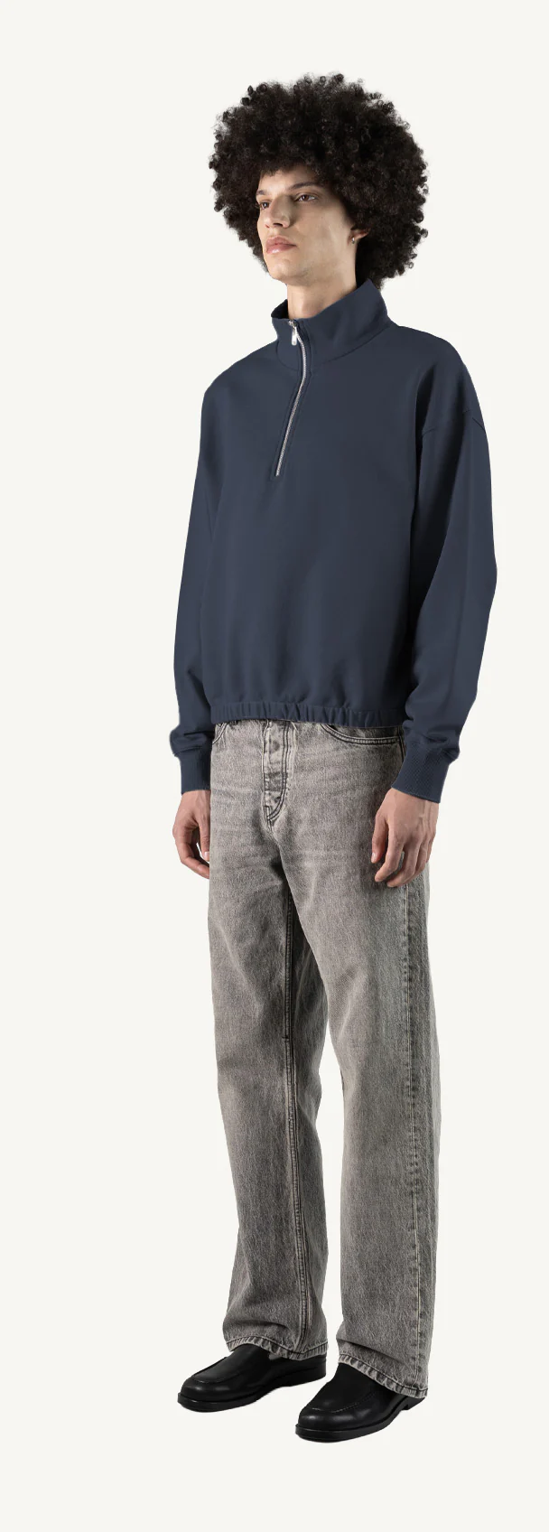 Navy Blue Oversized Boxy 1/4-Zip Sweater. - Image 9