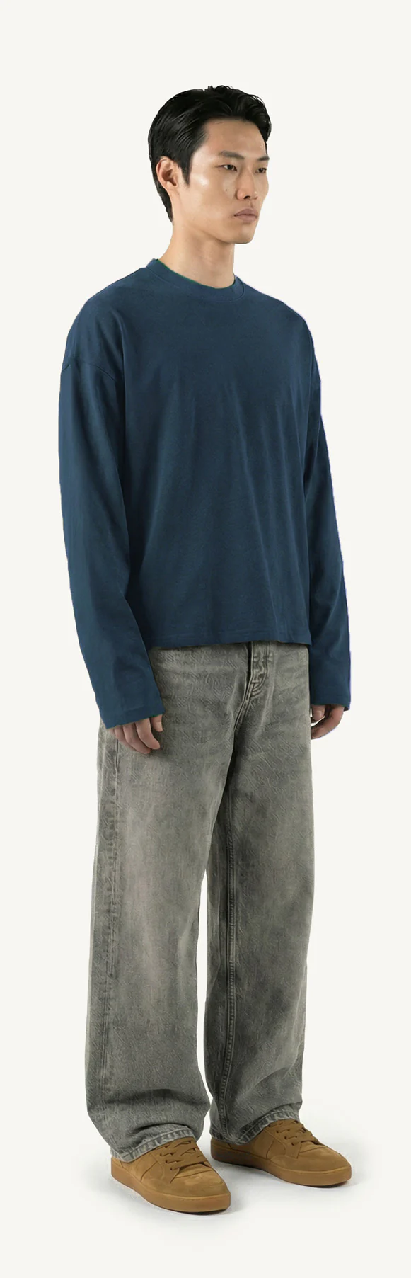 Navy Blue Oversized Boxy LS Tee. - Image 3