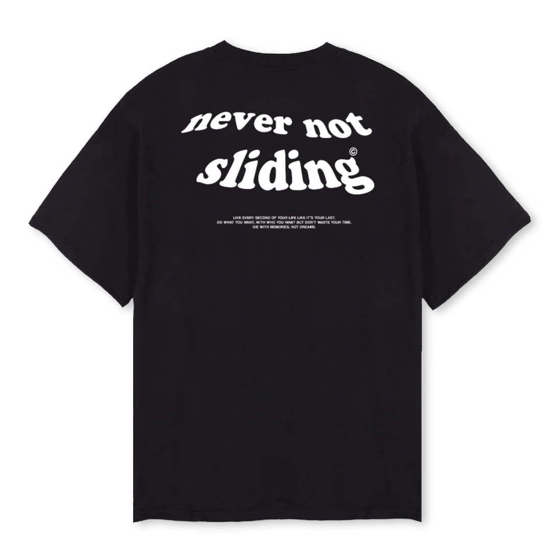 NEVER NOT SLIDING Black Oversized Tee. - Image 2