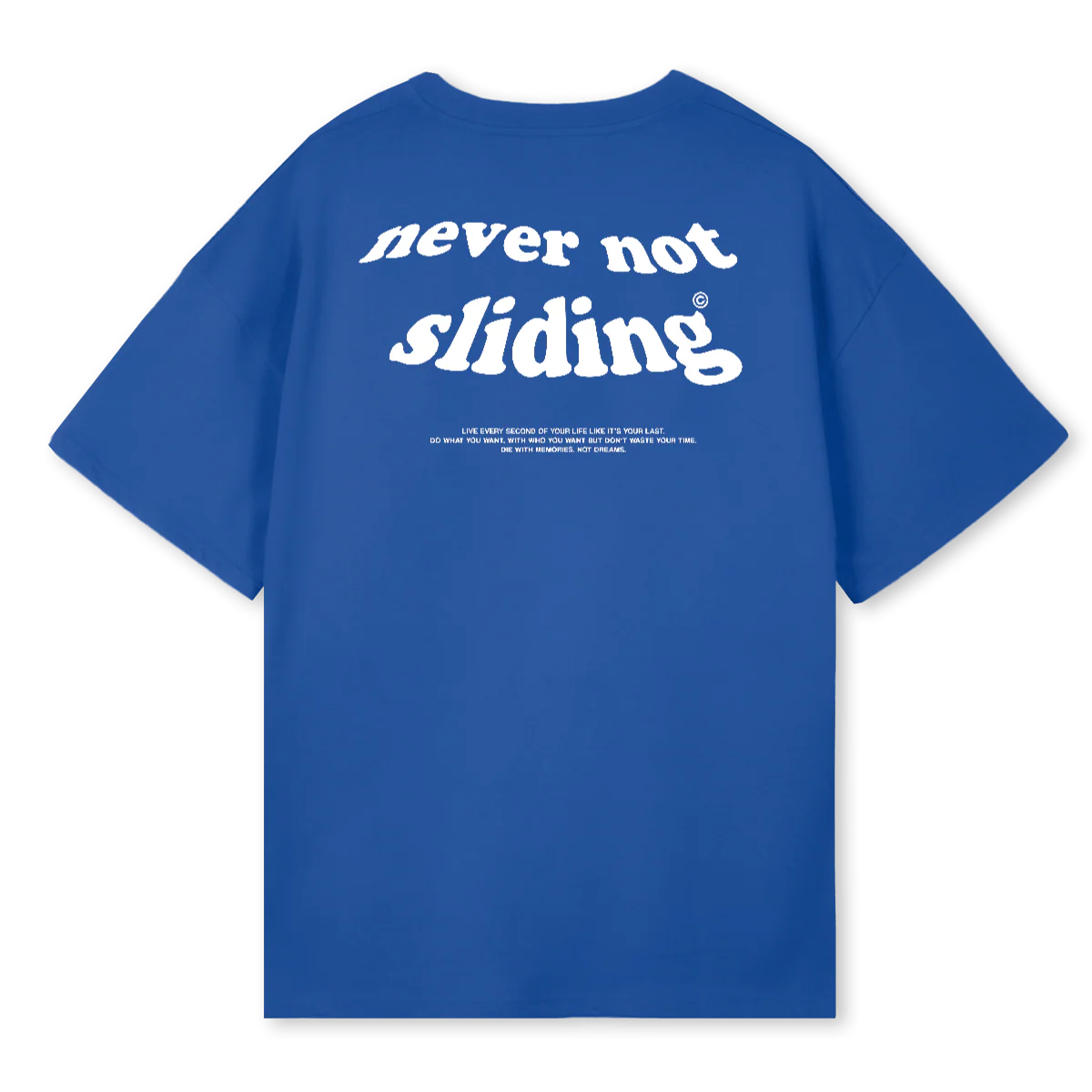NEVER NOT SLIDING Cobalt Blue Oversized Tee. - Image 2