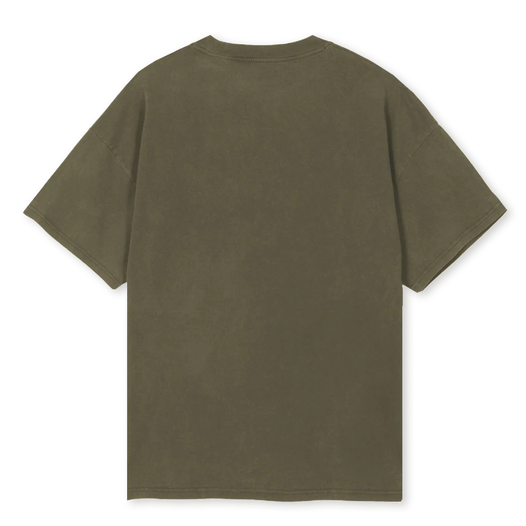 NEWLOGOONE_LINES Vintage Olive Oversized Tee. - Image 2