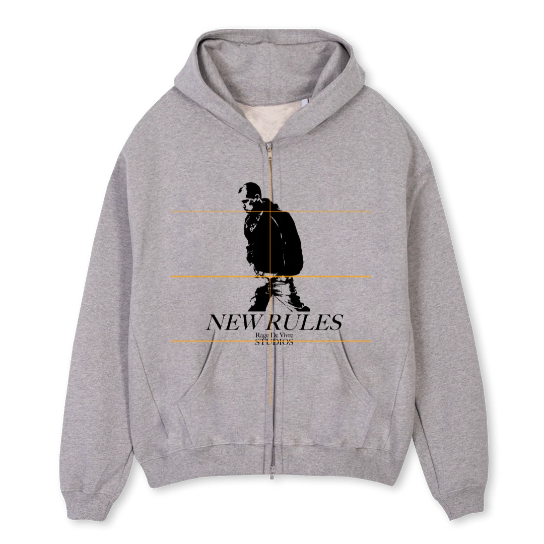NEWRULESBLACK Grey Marl Oversized Zipped Hoodie.
