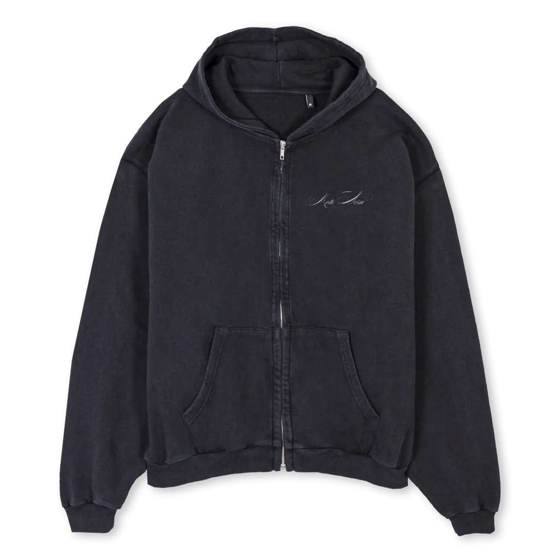 NEWSCRIPTY Vintage Black Oversized Zipped Hoodie.