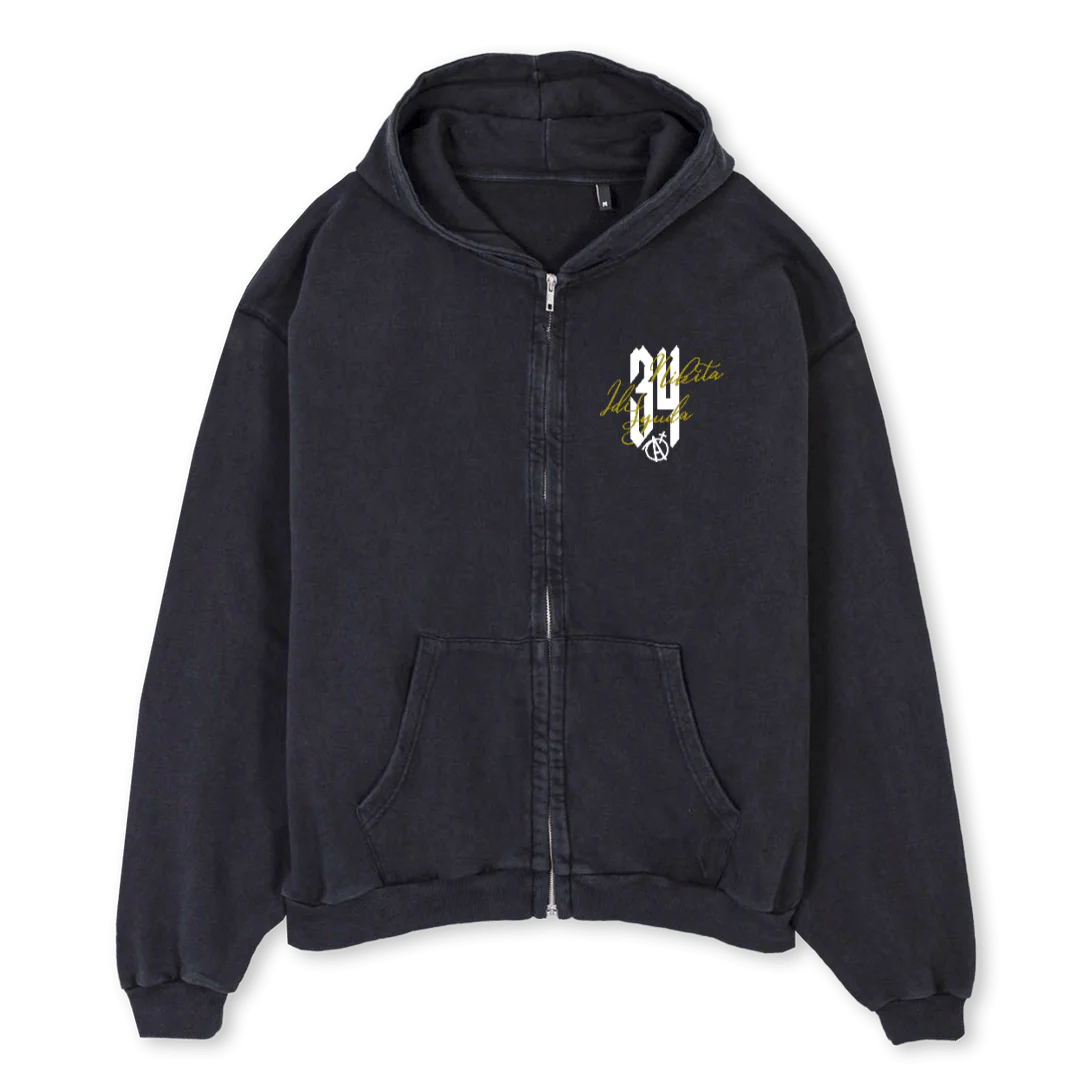 NIKITABIRTHGDAYVBZH Vintage Black Oversized Zipped Hoodie.