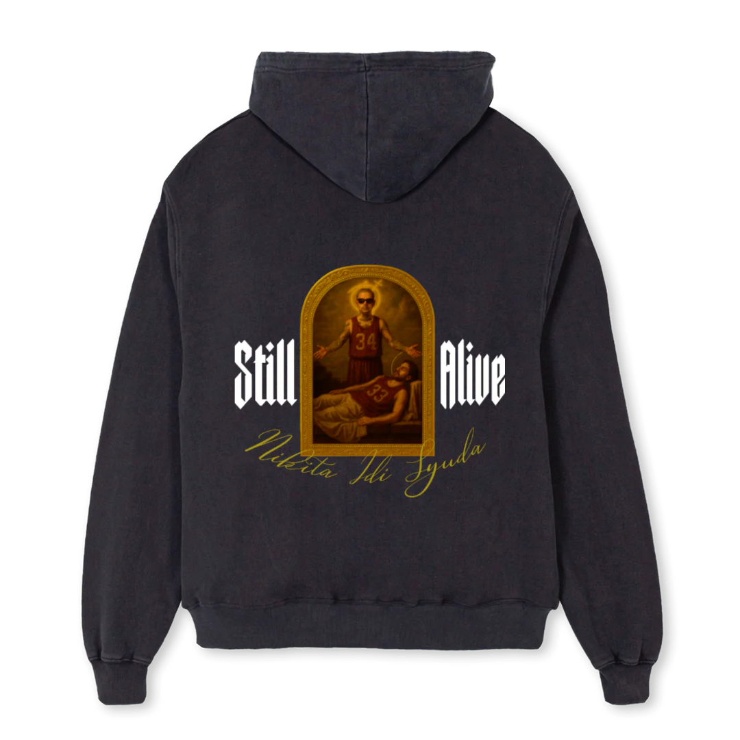 NIKITABIRTHGDAYVBZH Vintage Black Oversized Zipped Hoodie. - Image 2