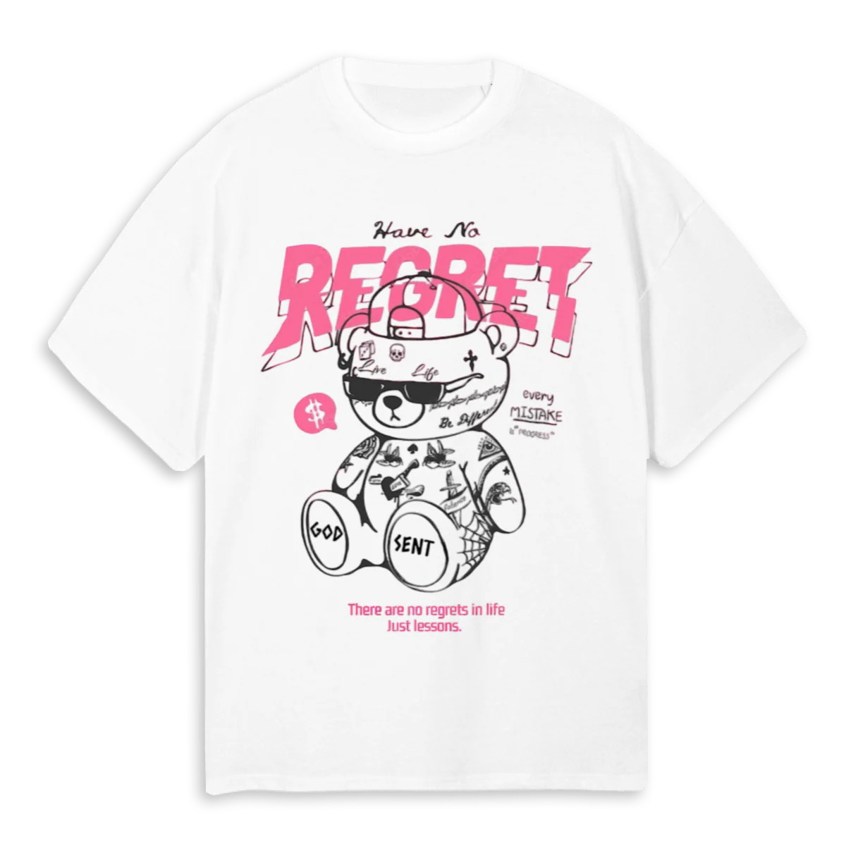 NO REGRET  White Oversized Tee.