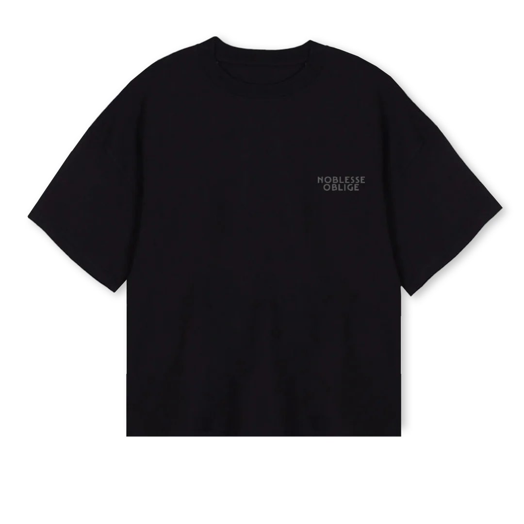 NOBLIGEBLCKGREYVINL Black Oversized Boxy Tee.