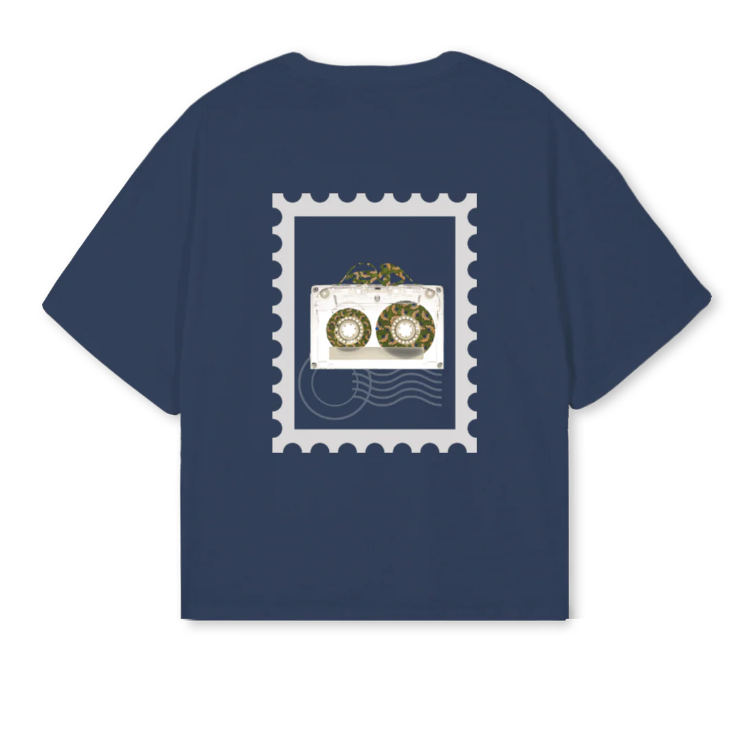 NOBLIGENBLUCASSETTE Navy Blue Oversized Boxy Tee. - Image 2