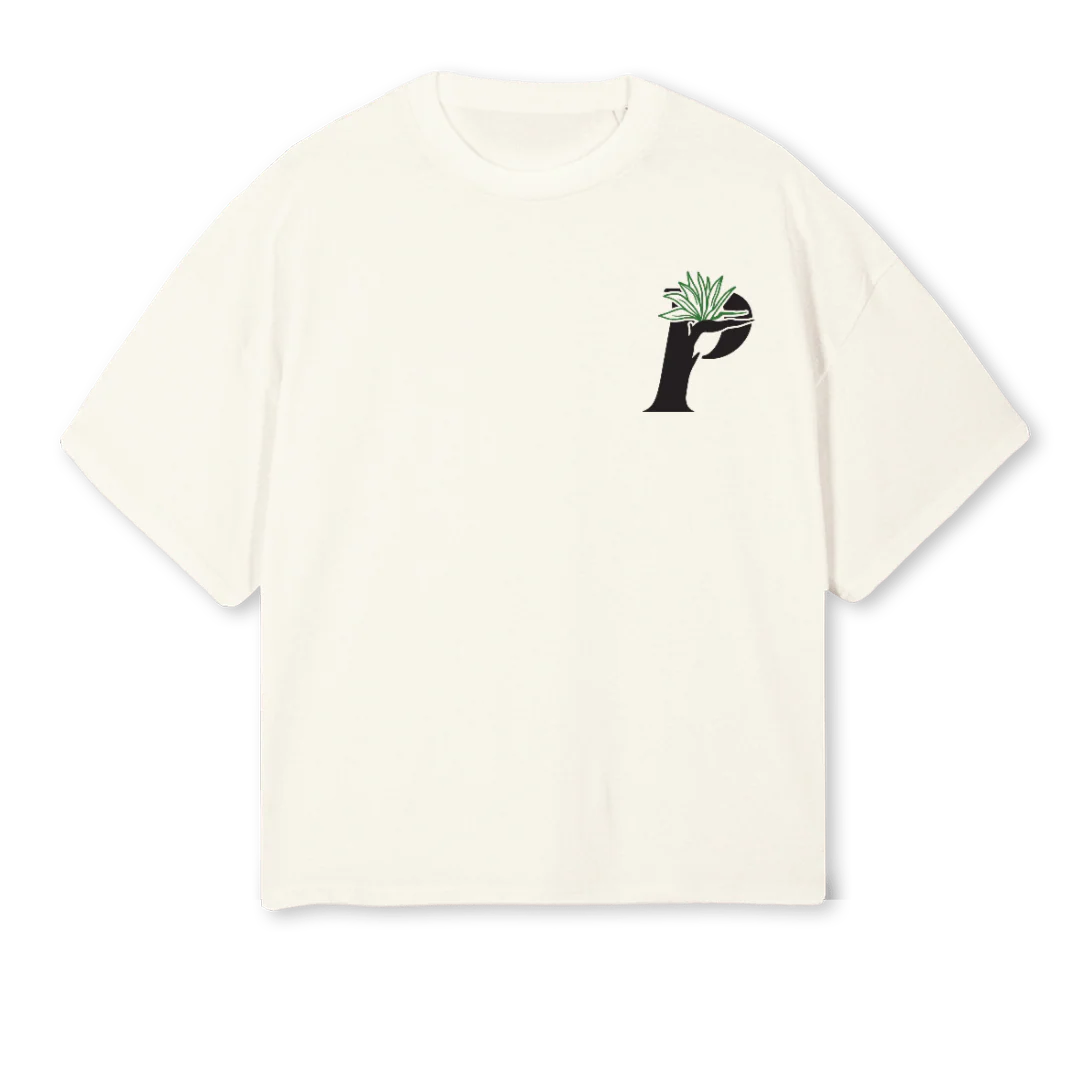 NOSPICENOLIFE Cream Oversized Boxy Tee.