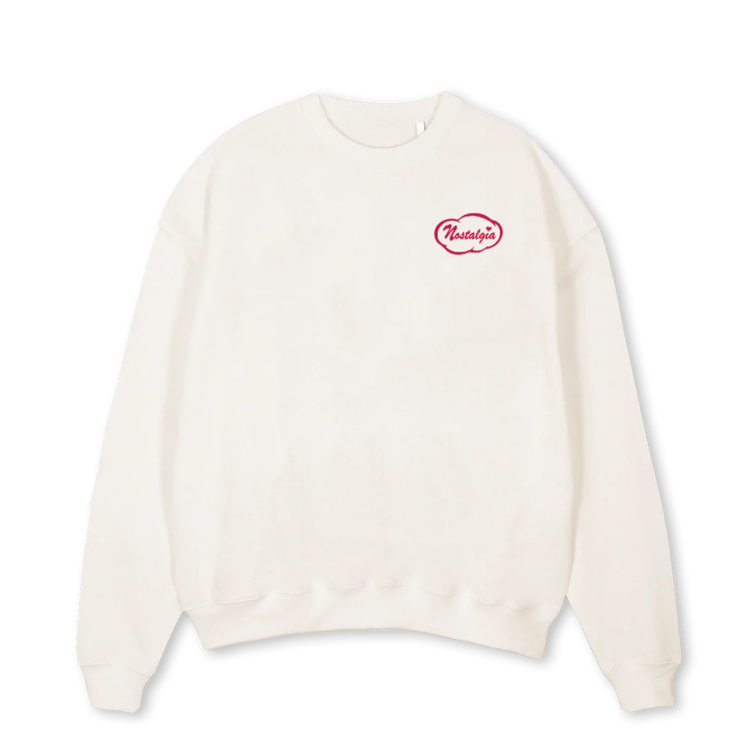 NOSTALGIACUPID Vintage White Oversized Crewneck Sweater.