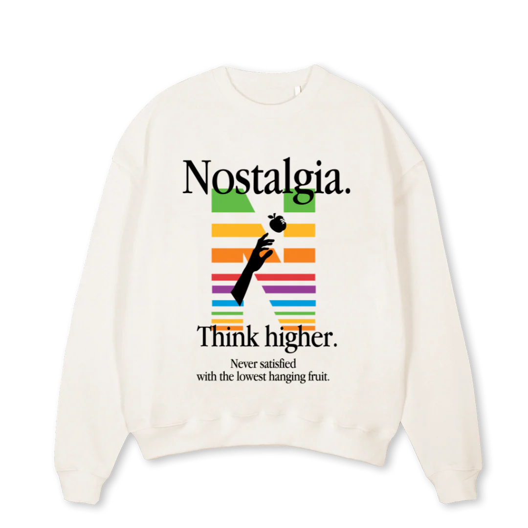 NOSTALGIAMAC Vintage White Oversized Crewneck Sweater.