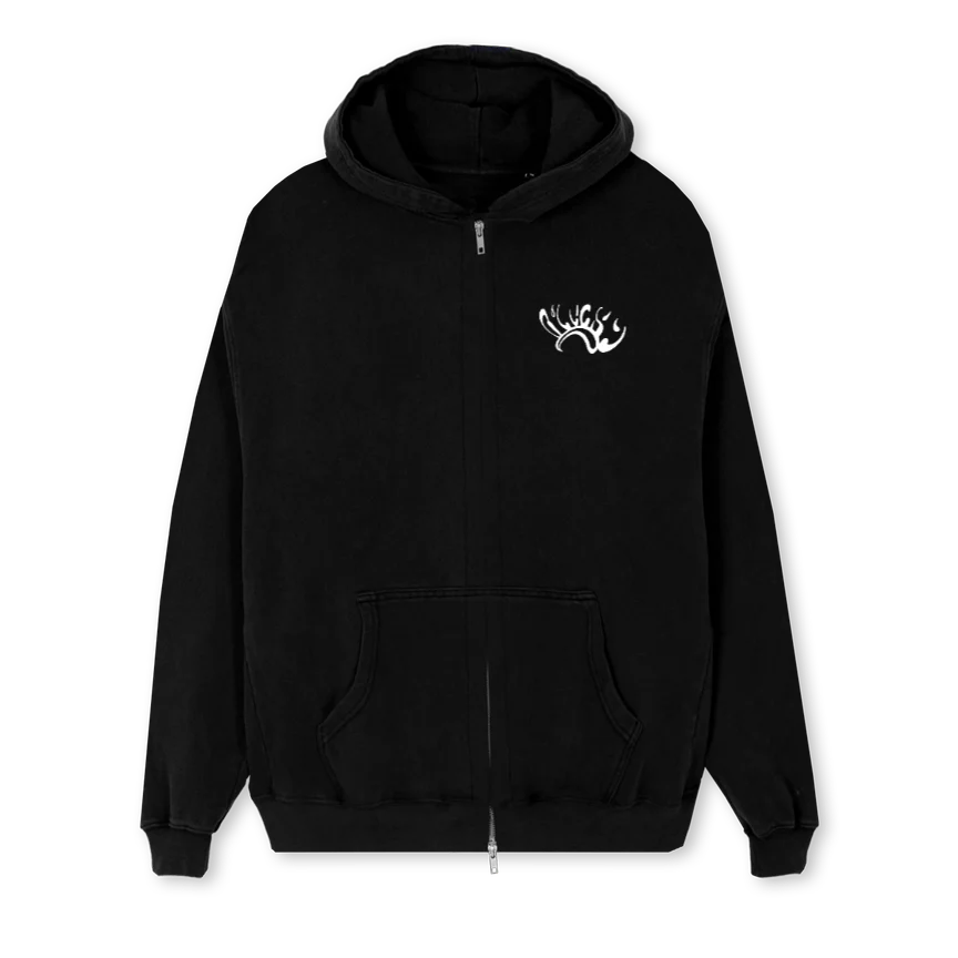 NOTLUCKBACKANDFRONT Black Regular Zipped Hoodie.