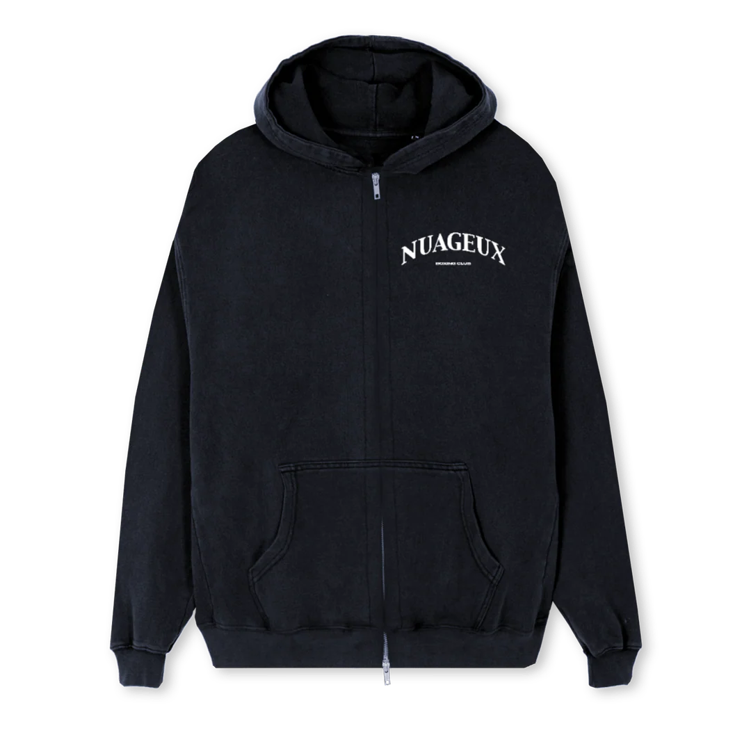 NUAGEUXBOXING Vintage Black Regular Zipped Hoodie.