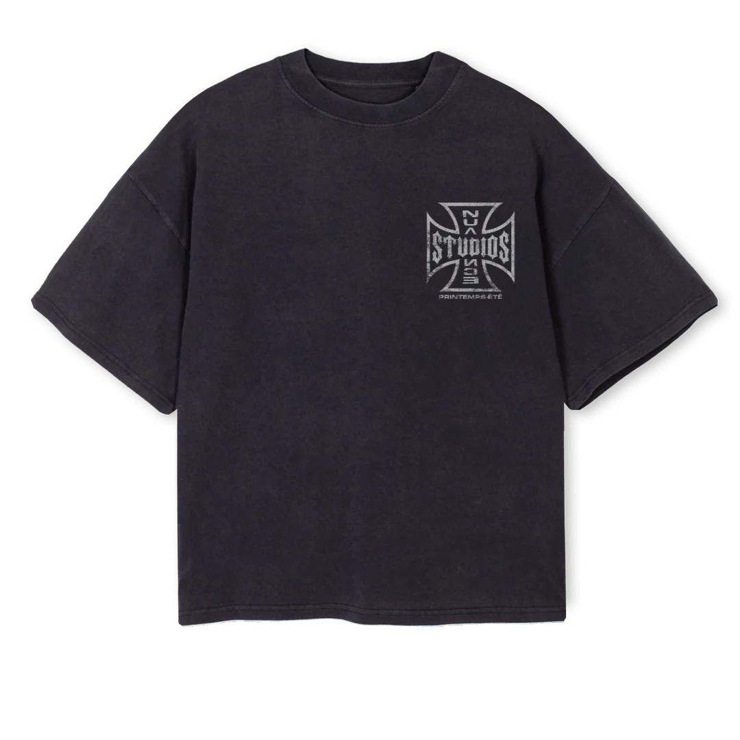 NUANCECROSS Vintage Black Oversized Boxy Tee.