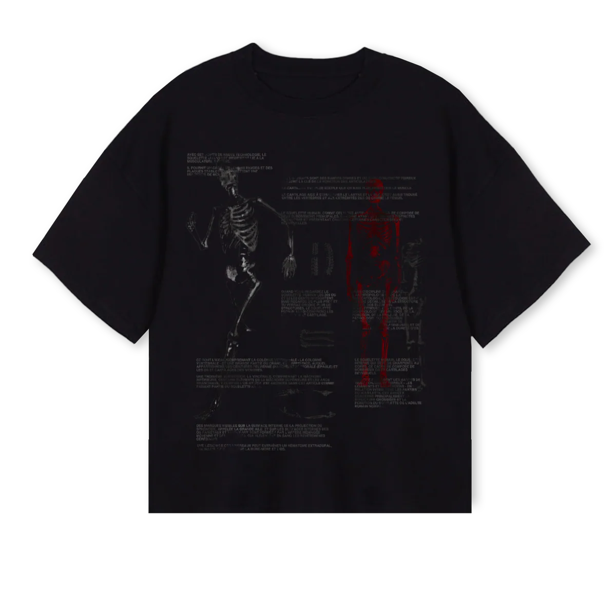 NUANCESKELETON Black Oversized Boxy Tee.