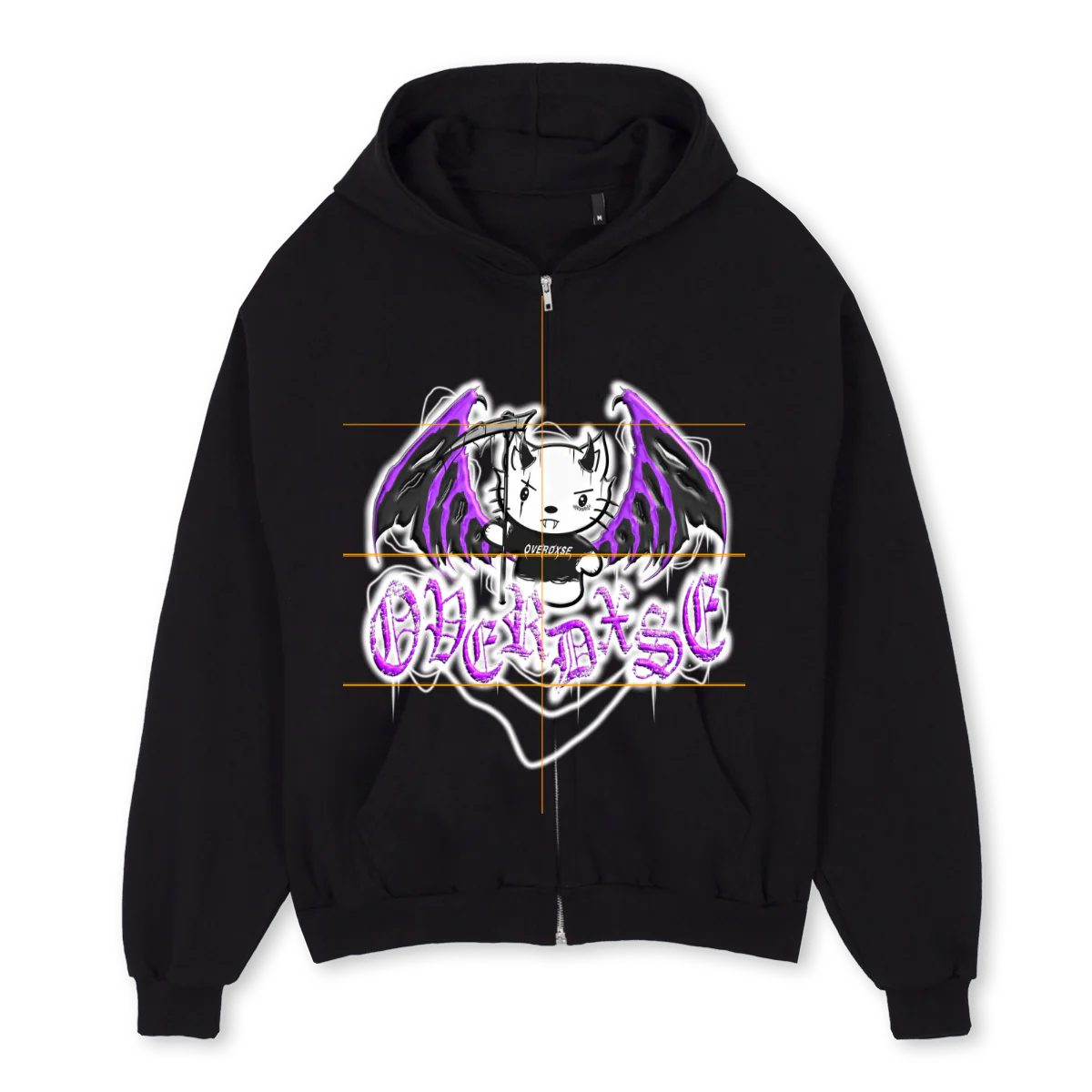 ODKITTY Black Oversized Zipped Hoodie.