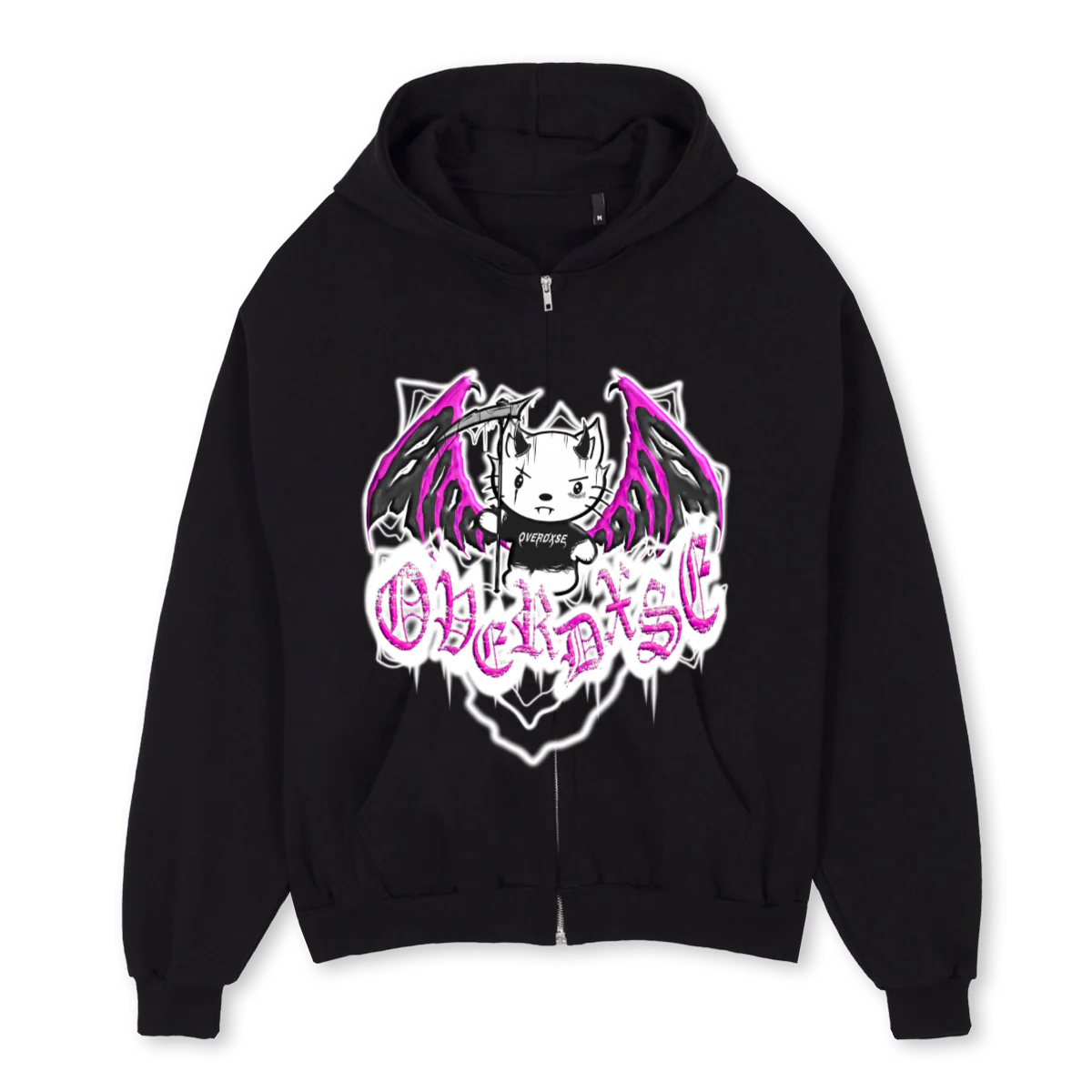 ODKITTYZIP Black Oversized Zipped Hoodie.