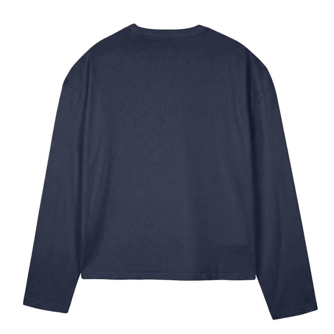 ONESIXFOURTEE Navy Blue Oversized Boxy LS Tee. - Image 2