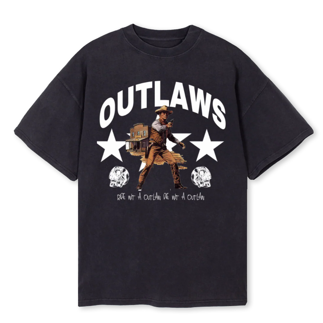 OUTLAWS DRAW T BLK Vintage Black Oversized Tee.