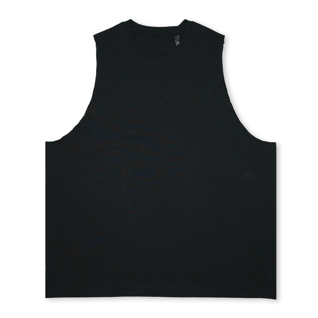 OUTRUNVESTBLACK Deep Black Oversized Vest.