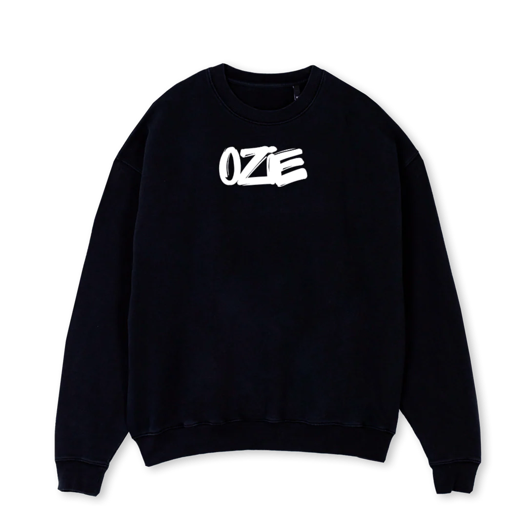 OZIECREWBLACK  Black Oversized Crewneck Sweater.