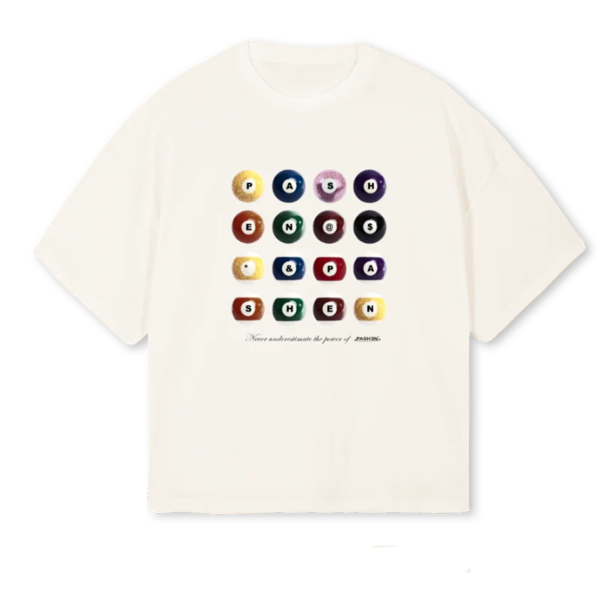 PASHEN POOL BALL Vintage White Oversized Boxy Tee.