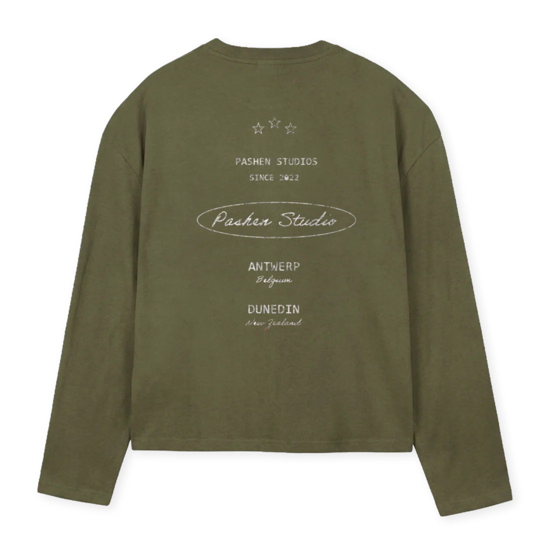 PASHEN_2 Vintage Olive Oversized Boxy LS Tee. - Image 2