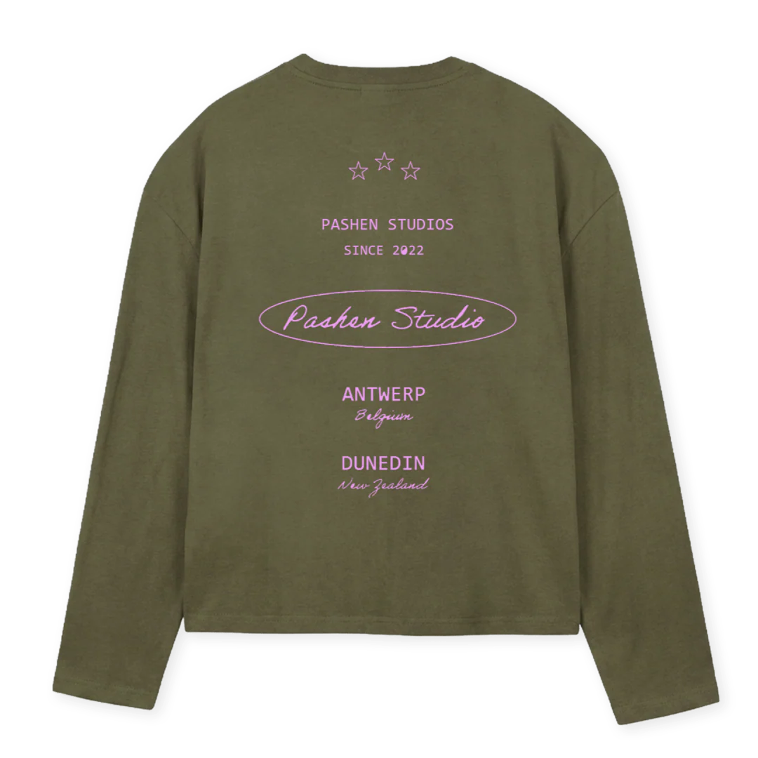 PASHEN_1 Vintage Olive Oversized Boxy LS Tee. - Image 2