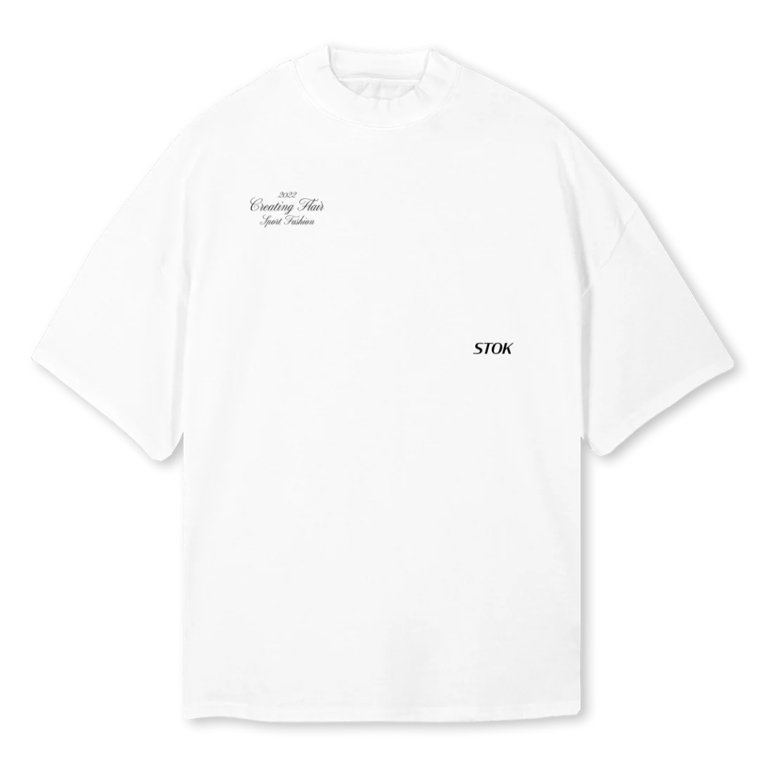 PCCFDOS White Oversized Mock Neck Tee.