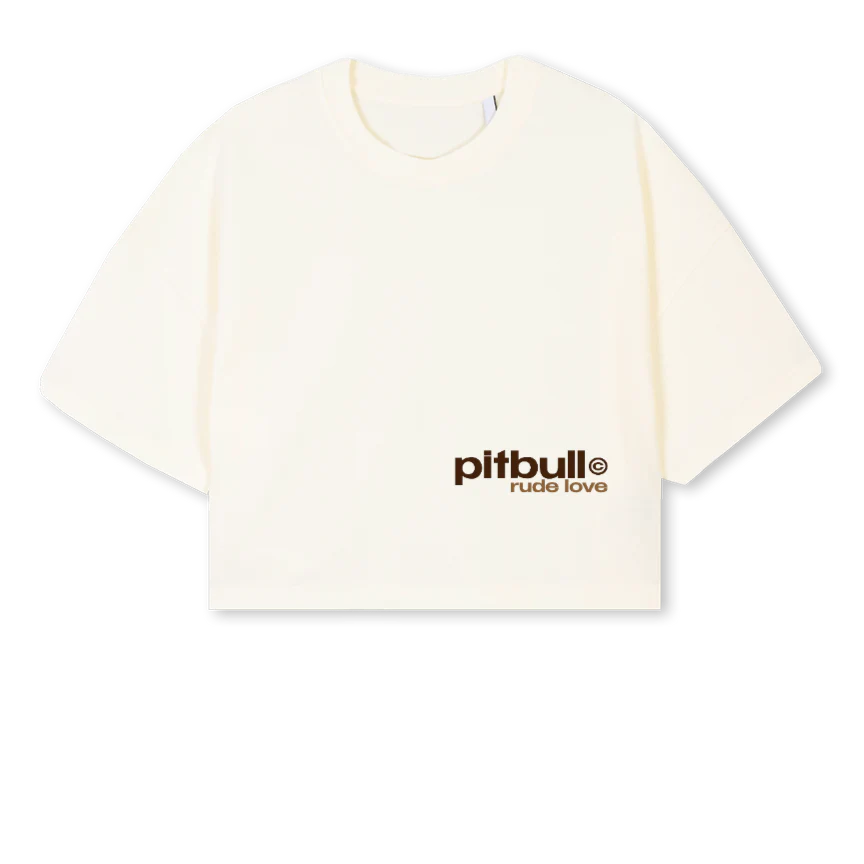 PITBULL Cream Cropped Oversized Tee.