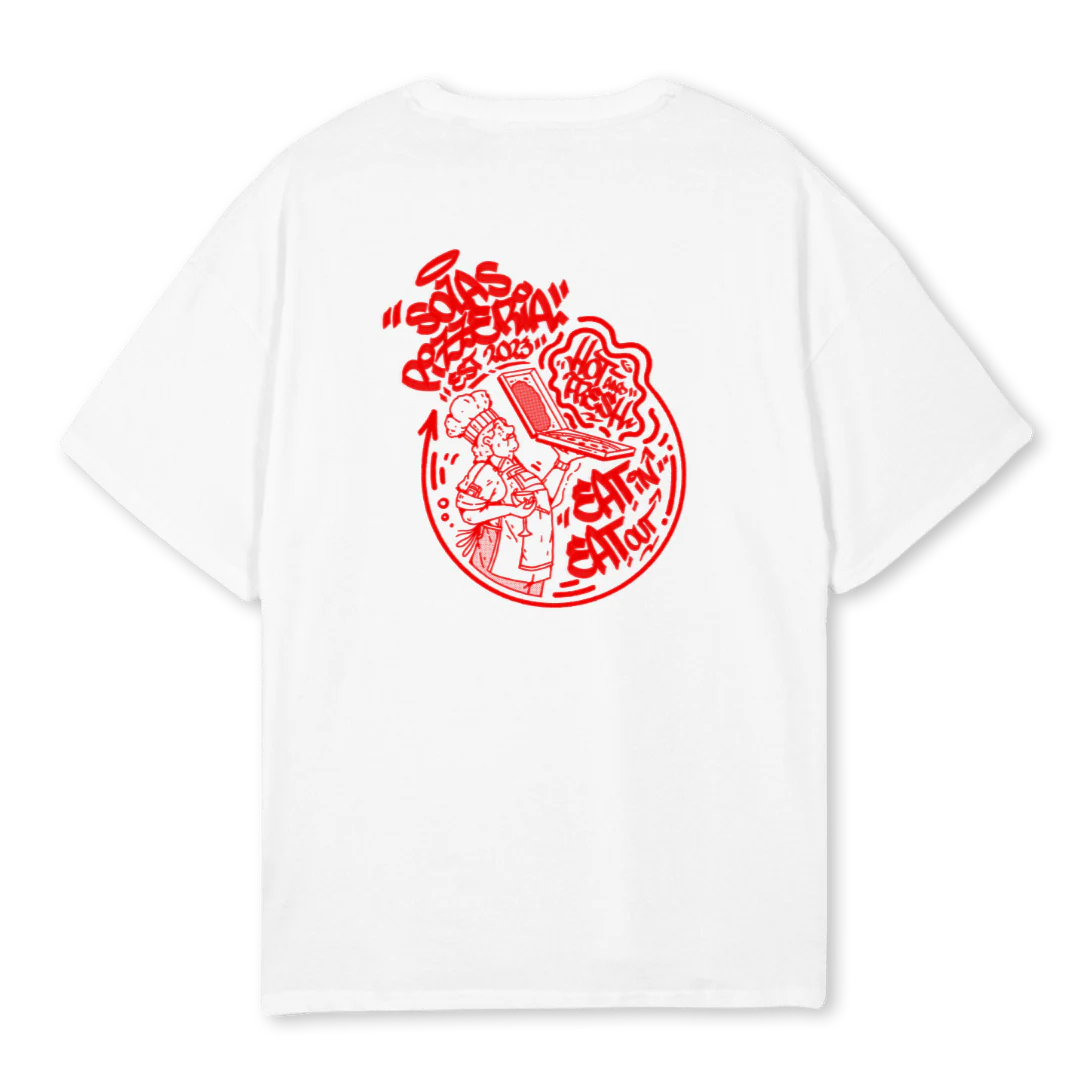 PIZZERIA White Oversized Tee. - Image 2