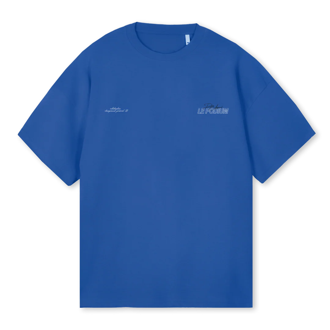 PODIUMXDYOSBLEU Cobalt Blue Oversized Tee.
