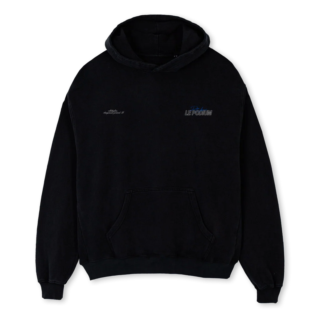 PODIUMXDYOSNOIR Black Oversized Hoodie.