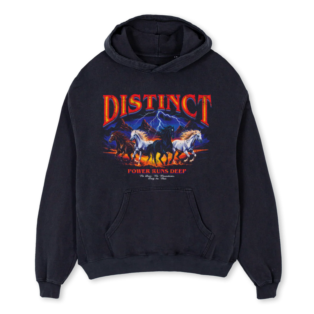 POWER RUNS DEEP Vintage Black Oversized Hoodie.