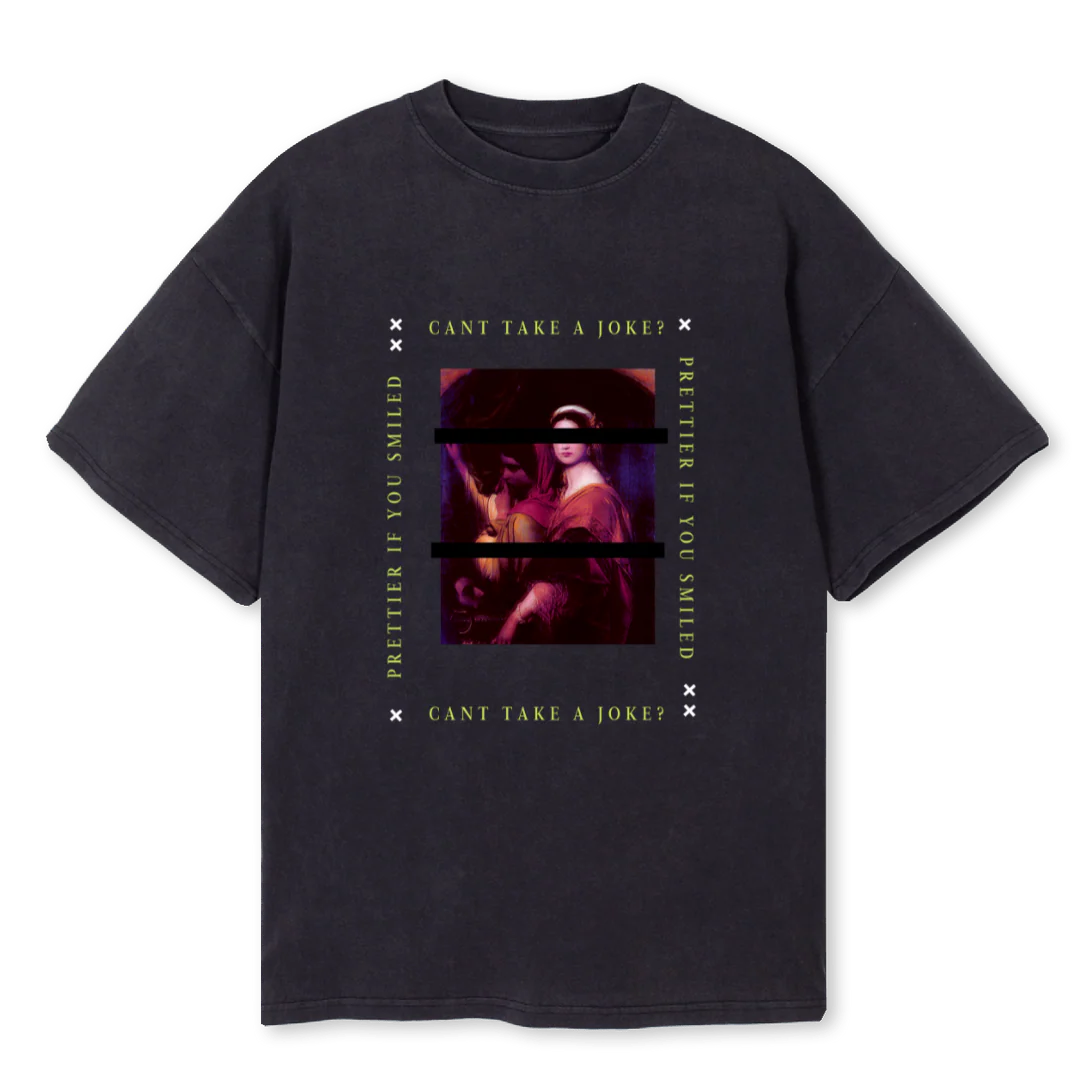 PRETTIER IF YOU SMIL Vintage Black Oversized Tee.