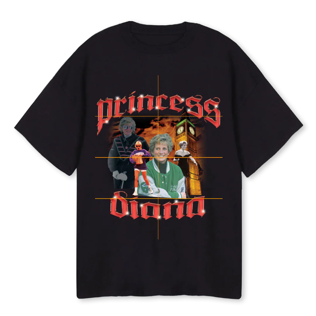 PRINCESS DIANA SAINT Black Oversized Tee.