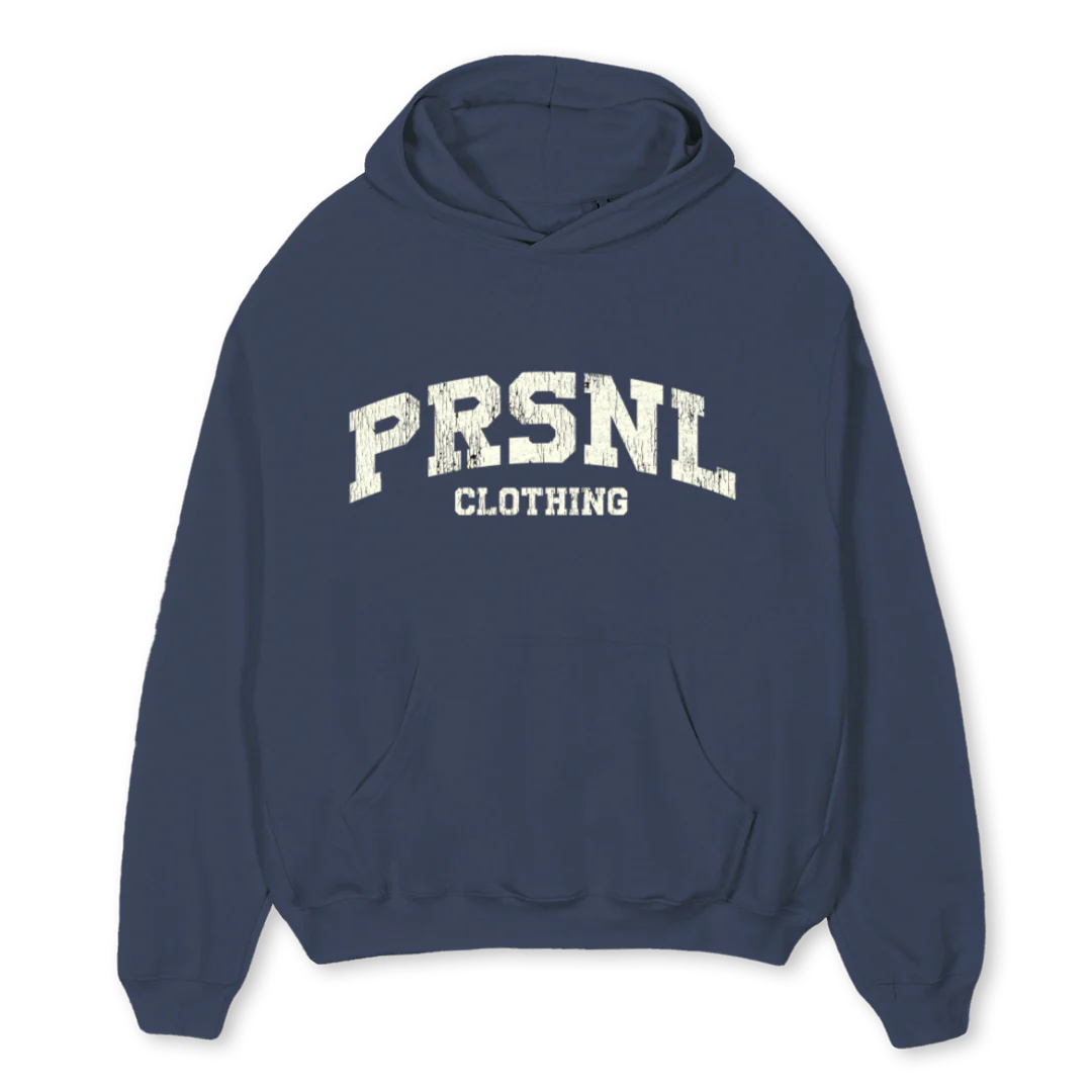 PRSNLCOLLEGENAVY Navy Blue Oversized Hoodie.