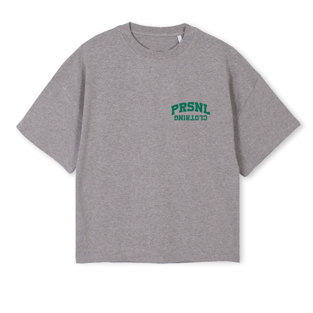 PRSNLLOGOGRÖN Grey Marl Oversized Boxy Tee.